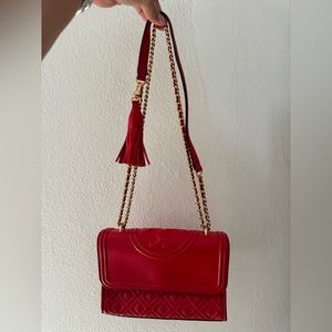 Tory Burch Small Fleming Convertible Shoulder Bag - color red and gold